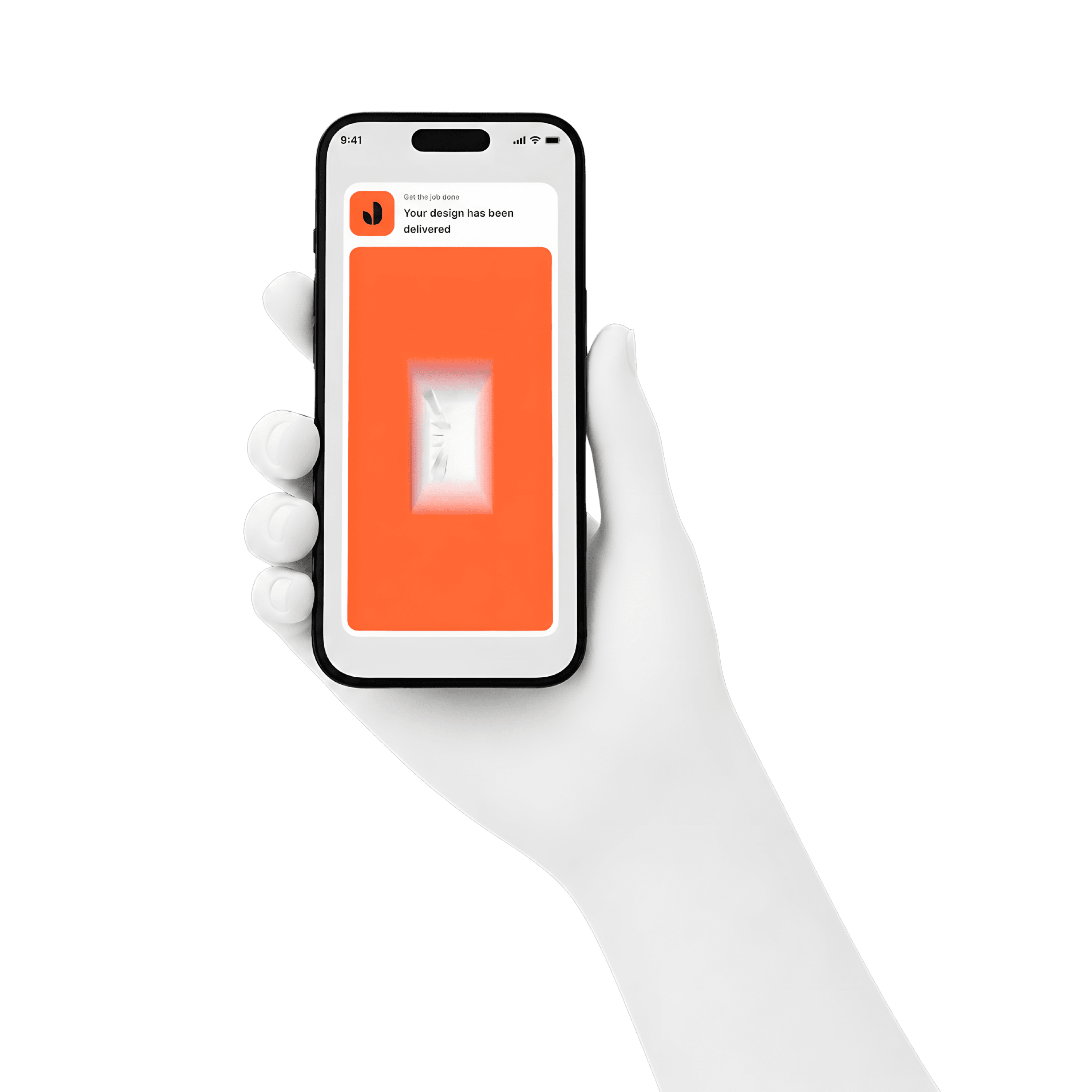 A hand holding a phone showing work delivered by DoubleTap Creative